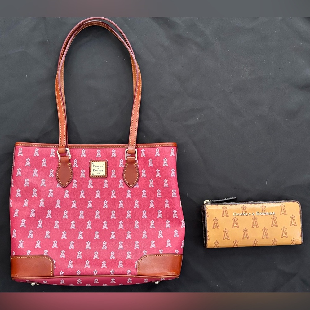 Dooney & Bourke MLB Los Angeles Angels red tote bag + tan wallet